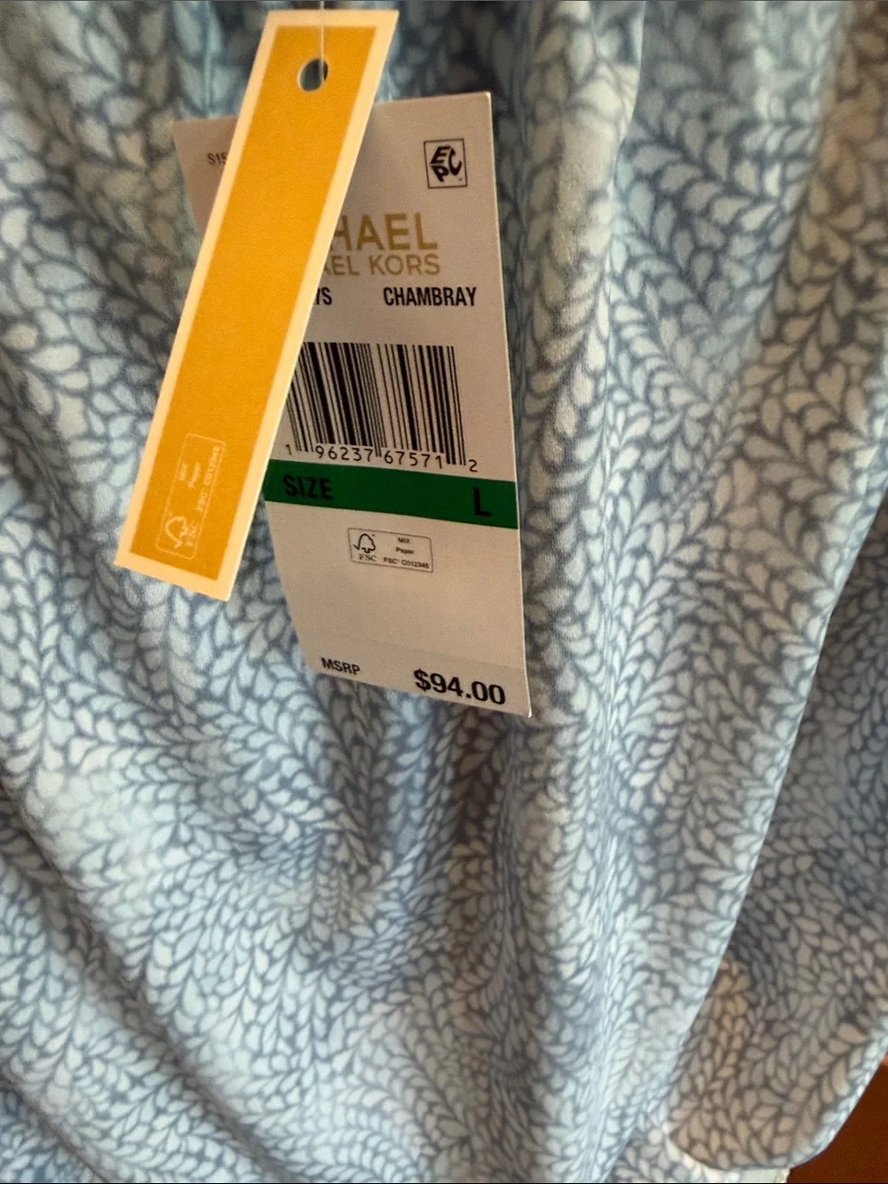 NWT Michael Kors Light Blue Floral Off-Shoulder Tie-Front Top sz Lg